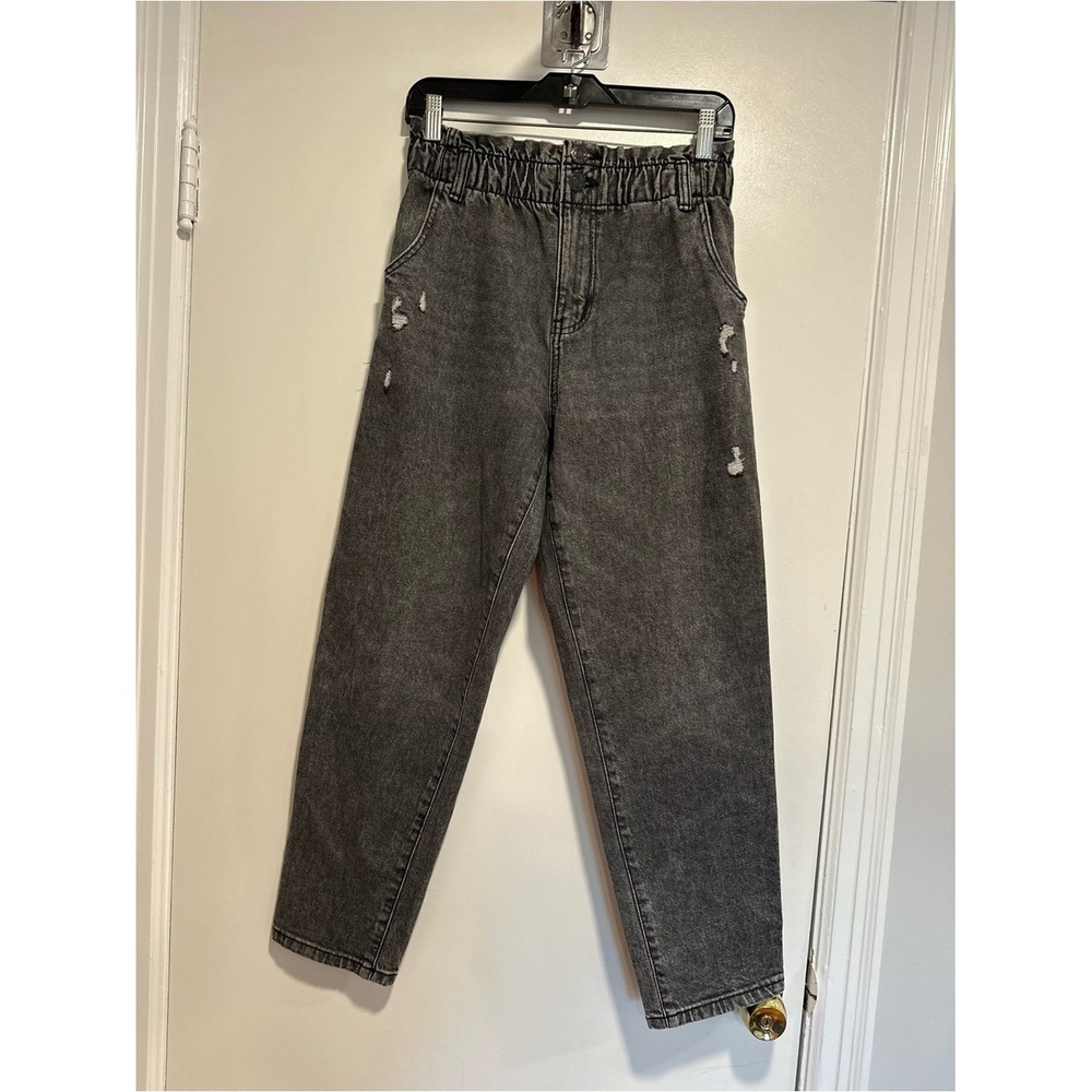 SO 90s Grunge Acid Wash Mom Jeans Sz:7 Gray Distressed Paperbag Denim